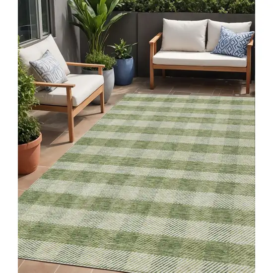 Green And Light Green Plaid Washable Indoor Outdoor Area Rug Photo 1