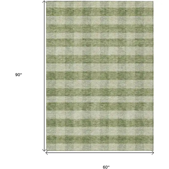 Green And Light Green Plaid Washable Indoor Outdoor Area Rug Photo 3