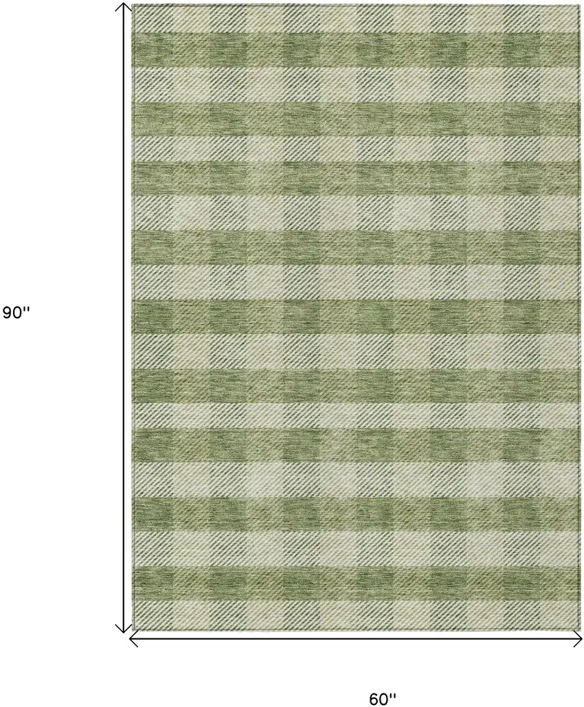 Green And Light Green Plaid Washable Indoor Outdoor Area Rug Photo 3