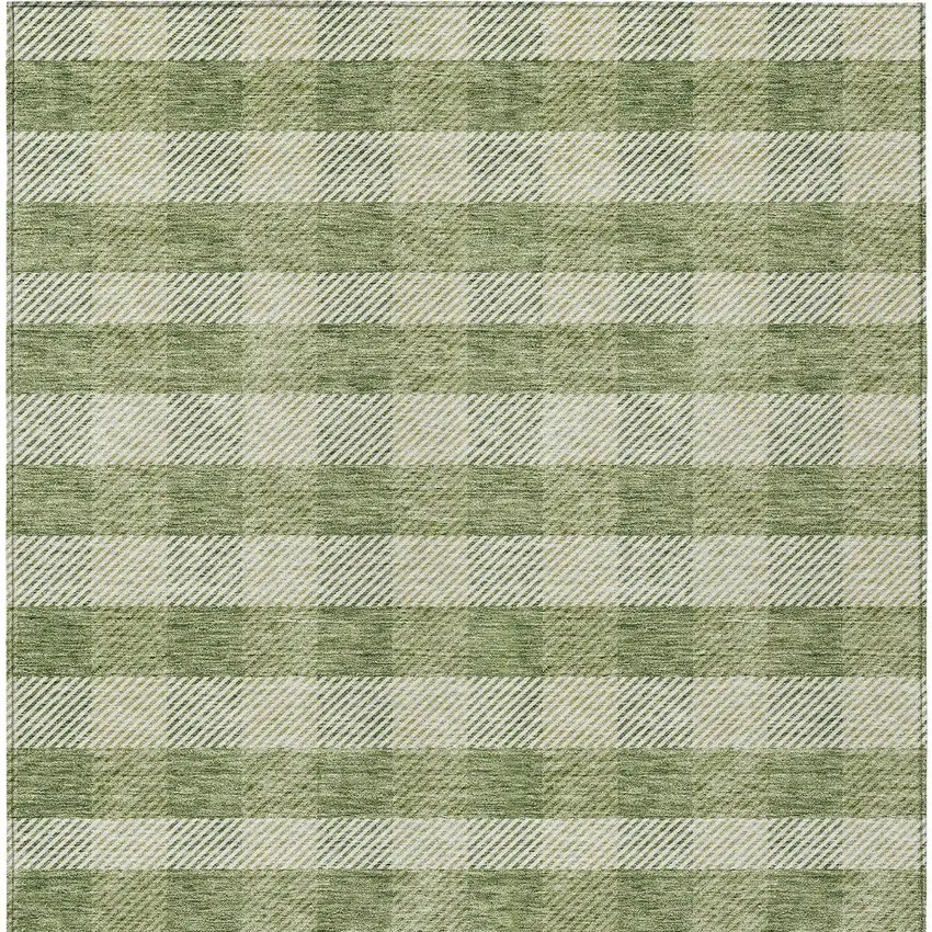 Green And Light Green Plaid Washable Indoor Outdoor Area Rug Photo 7