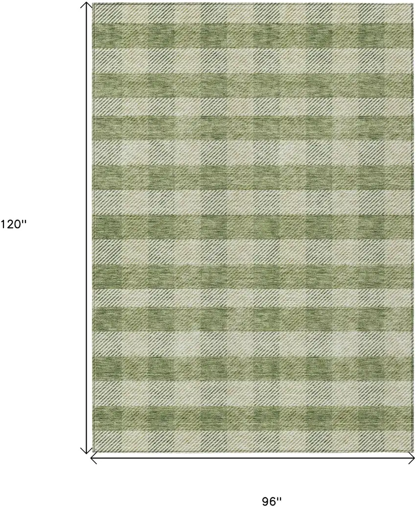 Green And Light Green Plaid Washable Indoor Outdoor Area Rug Photo 3