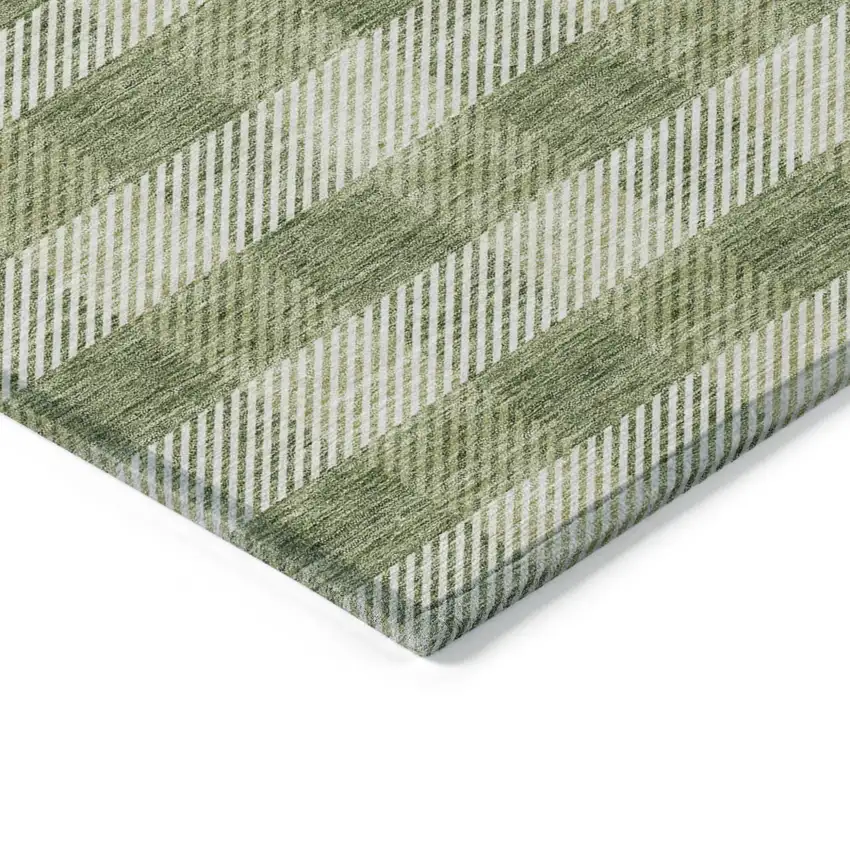 Green And Light Green Plaid Washable Indoor Outdoor Area Rug Photo 5