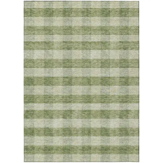 Green And Light Green Plaid Washable Indoor Outdoor Area Rug Photo 2