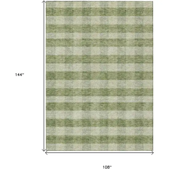 Green And Light Green Plaid Washable Indoor Outdoor Area Rug Photo 3