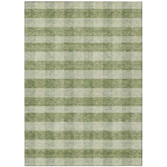 Green And Light Green Plaid Washable Indoor Outdoor Area Rug Photo 2
