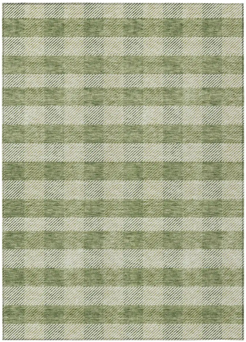 Green And Light Green Plaid Washable Indoor Outdoor Area Rug Photo 2