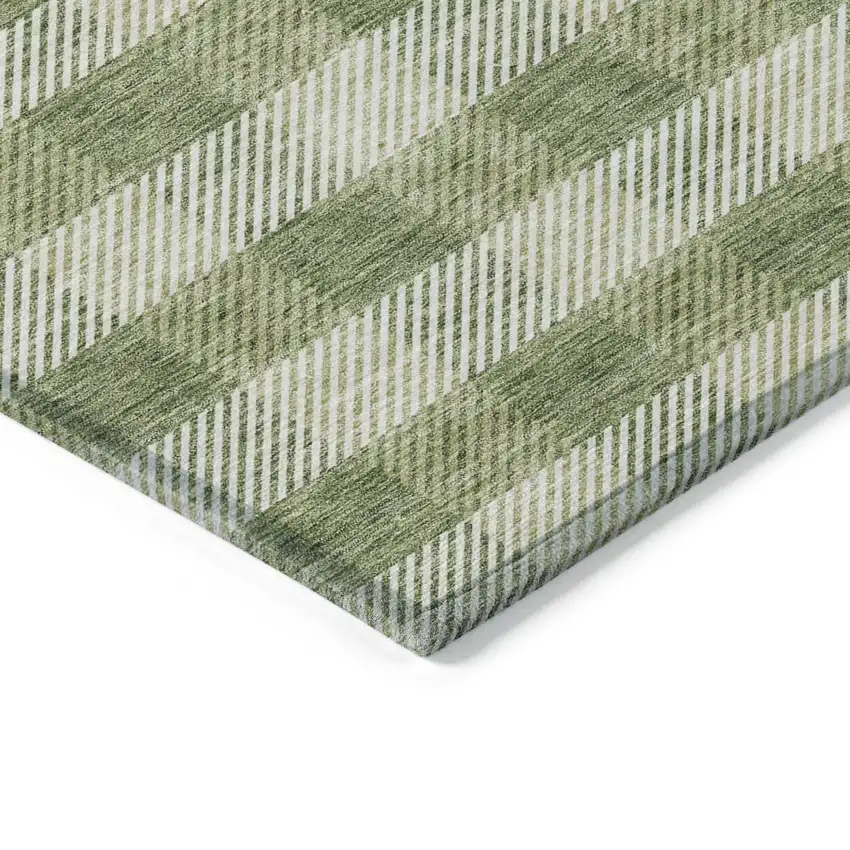 Green And Light Green Plaid Washable Indoor Outdoor Area Rug Photo 4