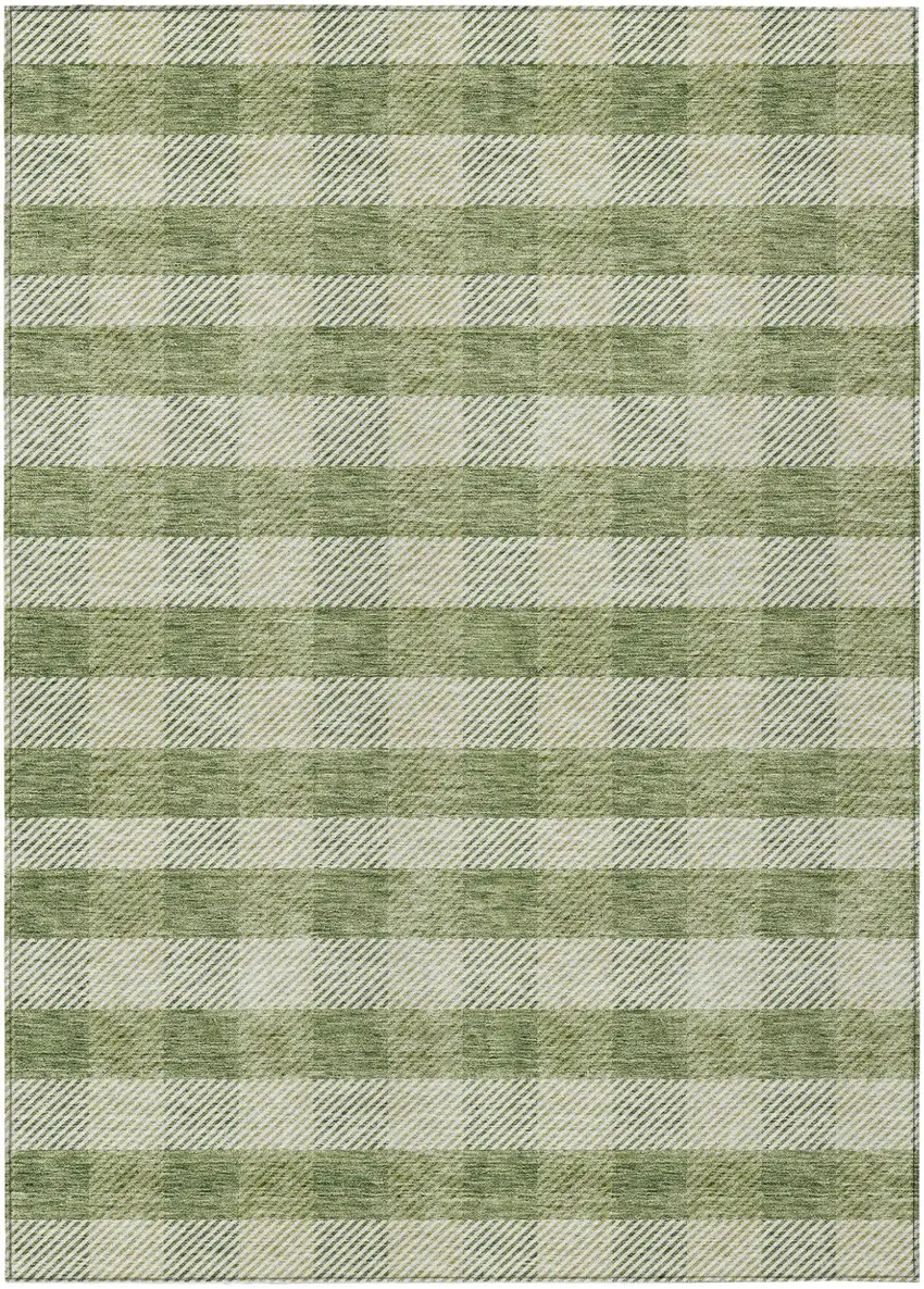 Green And Light Green Plaid Washable Indoor Outdoor Area Rug Photo 2