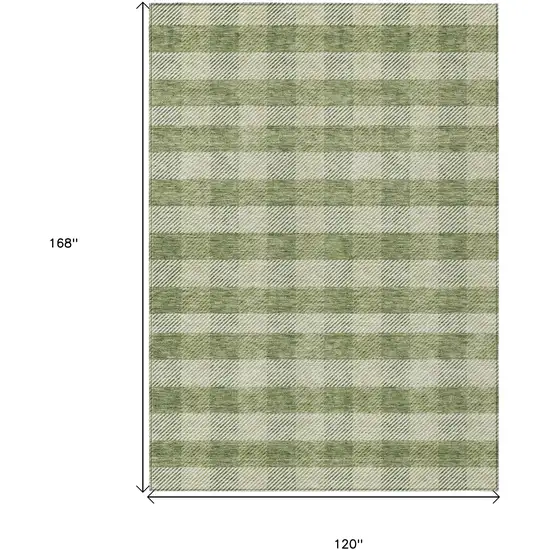 Green And Light Green Plaid Washable Indoor Outdoor Area Rug Photo 3