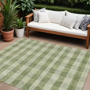 Photo of Green And Light Green Plaid Washable Indoor Outdoor Area Rug