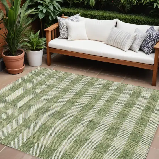 Green And Light Green Plaid Washable Indoor Outdoor Area Rug Photo 1