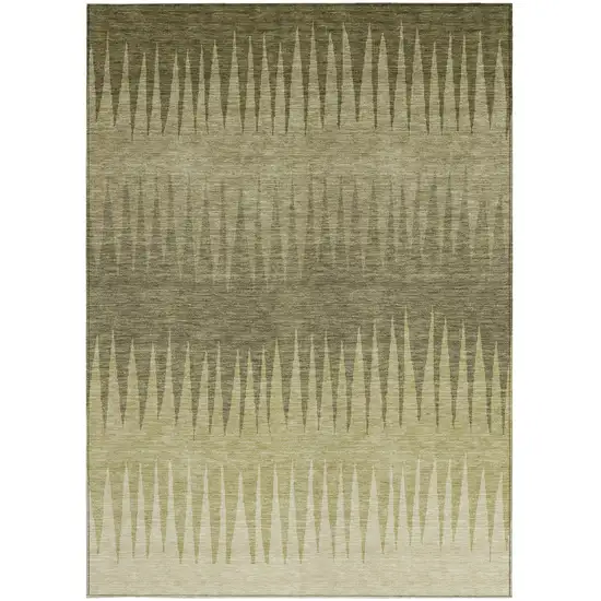 Green And Light Green Striped Washable Indoor Outdoor Area Rug Photo 6