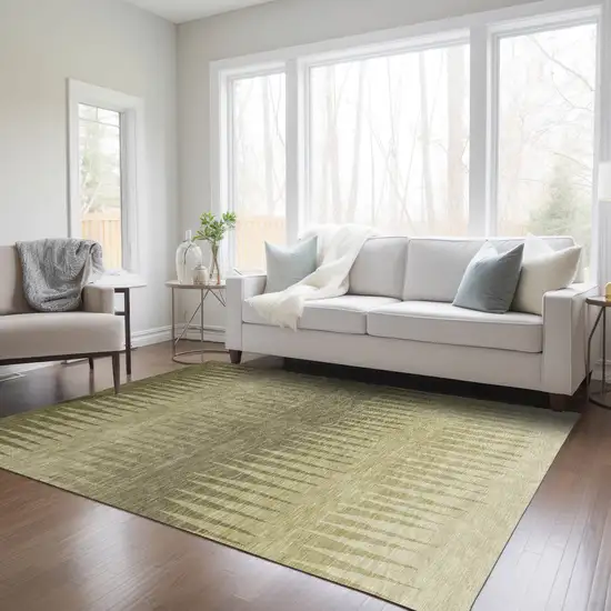 Green And Light Green Striped Washable Indoor Outdoor Area Rug Photo 9