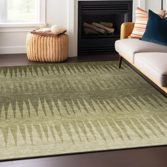 Green And Light Green Striped Washable Indoor Outdoor Area Rug Photo 7