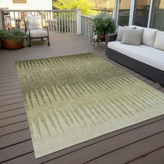 Green And Light Green Striped Washable Indoor Outdoor Area Rug Photo 8