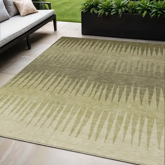 Green And Light Green Striped Washable Indoor Outdoor Area Rug Photo 1