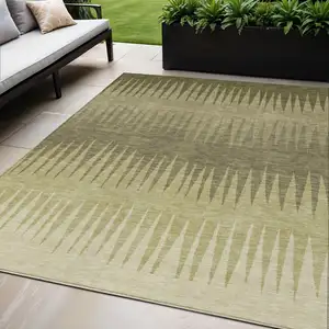 Photo of Green And Light Green Striped Washable Indoor Outdoor Area Rug
