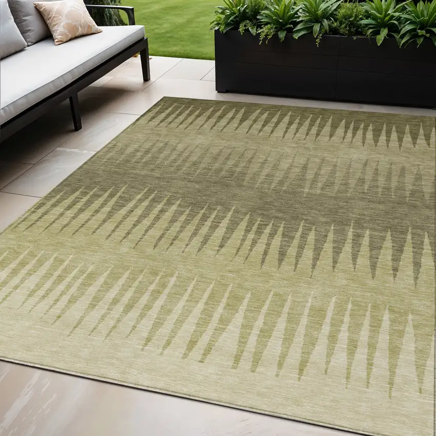 Green And Light Green Striped Washable Indoor Outdoor Area Rug Photo 1