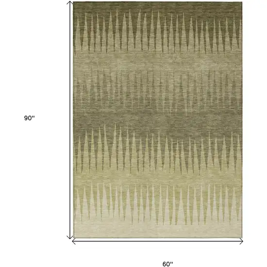 Green And Light Green Striped Washable Indoor Outdoor Area Rug Photo 3