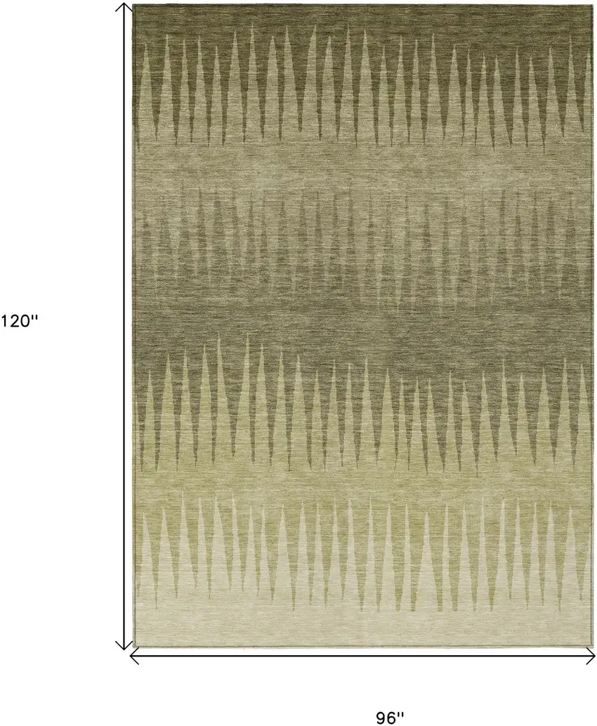 Green And Light Green Striped Washable Indoor Outdoor Area Rug Photo 3