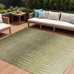 Photo of Green And Light Green Striped Washable Indoor Outdoor Area Rug