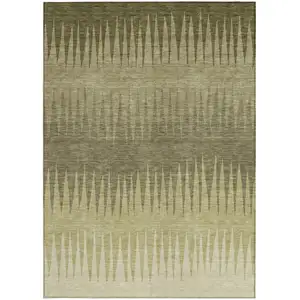 Photo of Green And Light Green Striped Washable Indoor Outdoor Area Rug