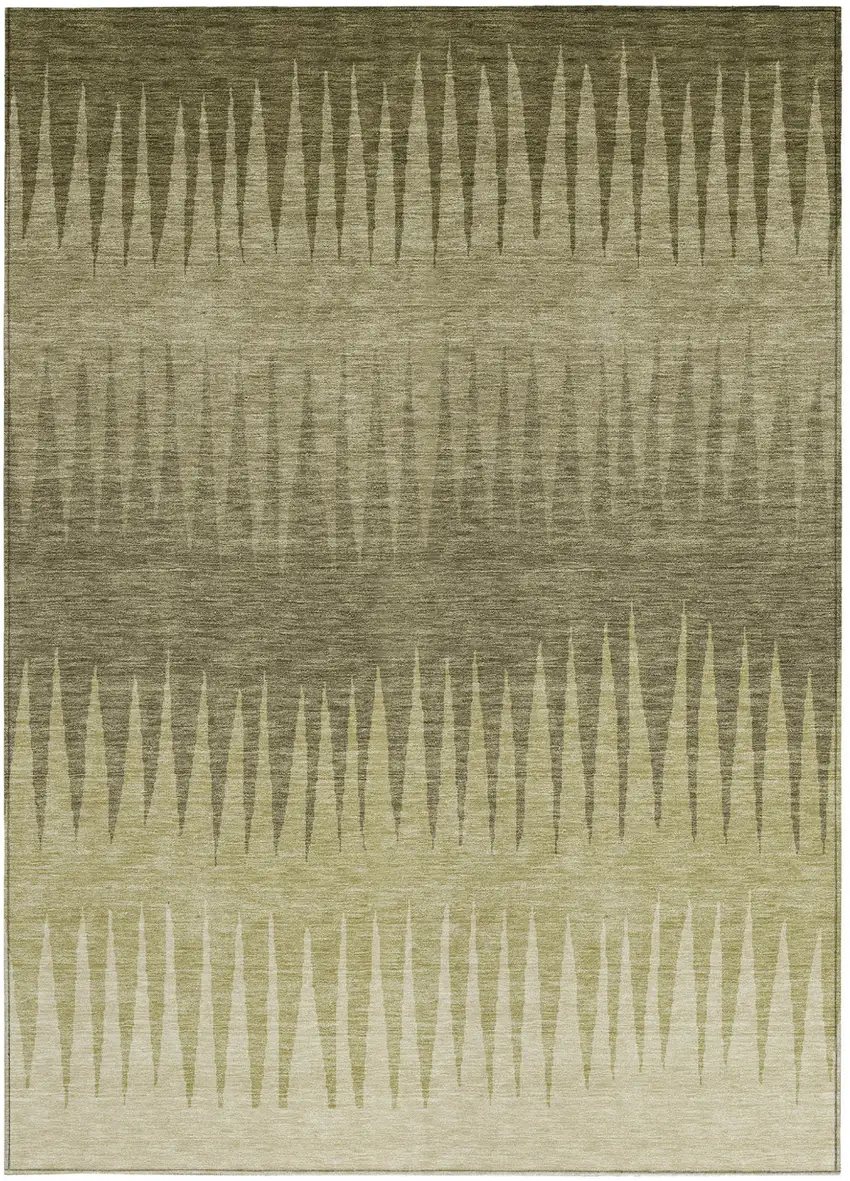 Green And Light Green Striped Washable Indoor Outdoor Area Rug Photo 7