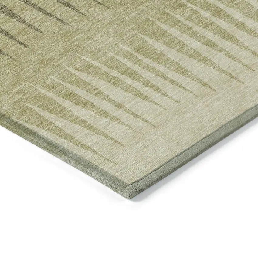 Green And Light Green Striped Washable Indoor Outdoor Area Rug Photo 5
