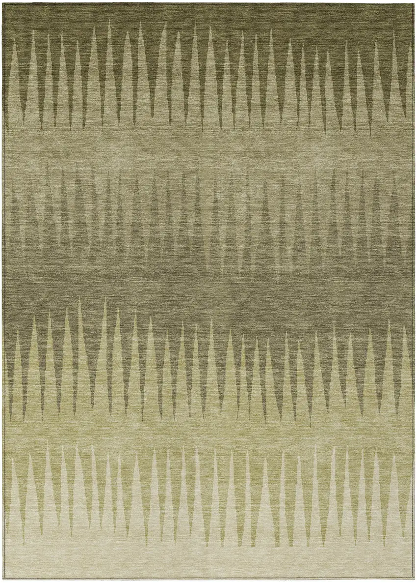 Green And Light Green Striped Washable Indoor Outdoor Area Rug Photo 2