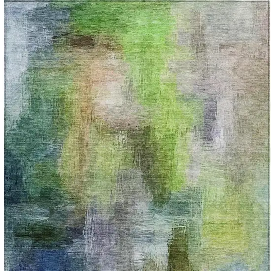 Green And Lime Green Abstract Washable Indoor Outdoor Area Rug Photo 4