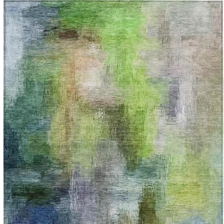 Green And Lime Green Abstract Washable Indoor Outdoor Area Rug Photo 4