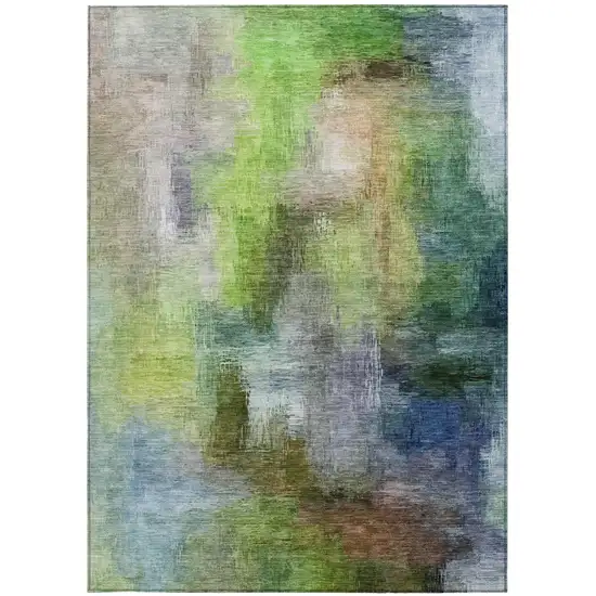 Green And Lime Green Abstract Washable Indoor Outdoor Area Rug Photo 3