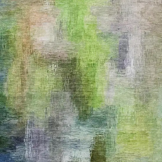 Green And Lime Green Abstract Washable Indoor Outdoor Area Rug Photo 3