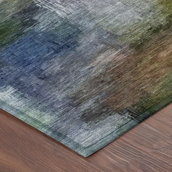 Green And Lime Green Abstract Washable Indoor Outdoor Area Rug Photo 5