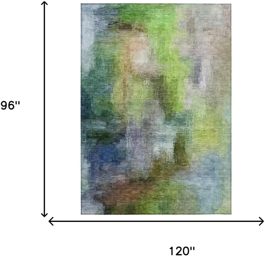 Green And Lime Green Abstract Washable Indoor Outdoor Area Rug Photo 7
