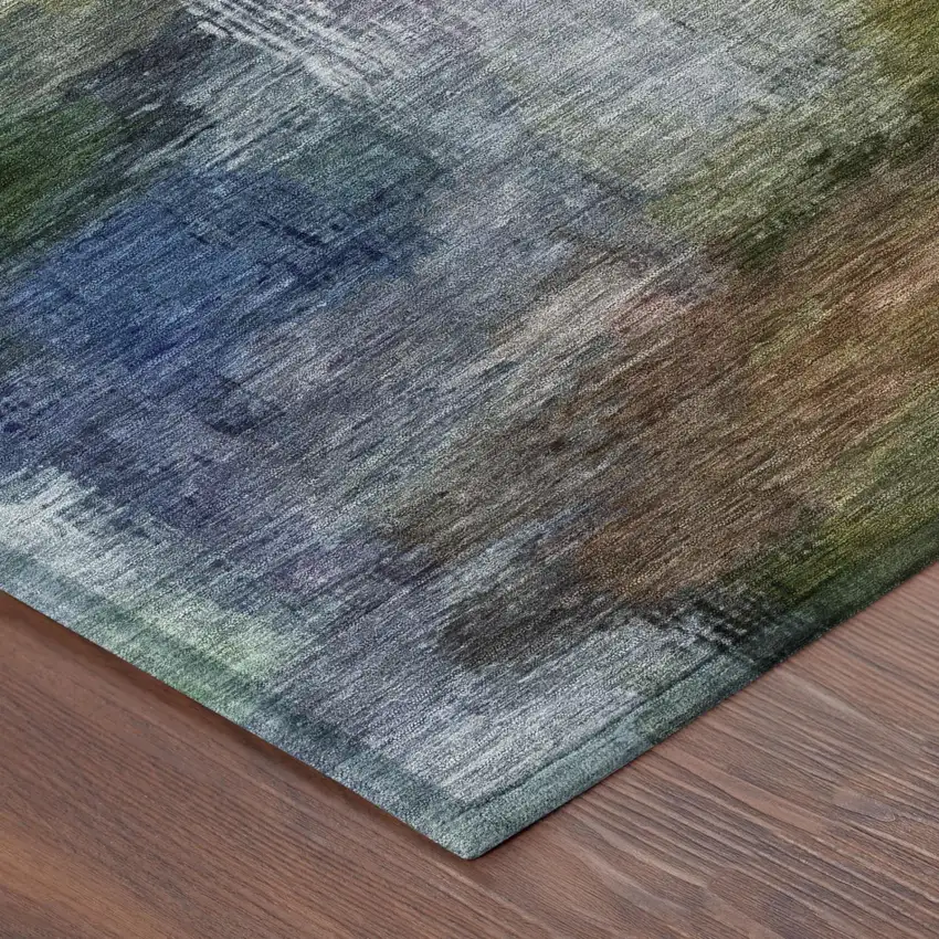 Green And Lime Green Abstract Washable Indoor Outdoor Area Rug Photo 5