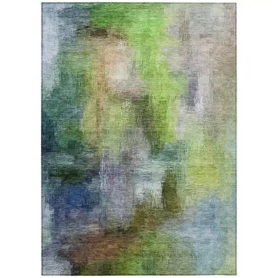 Green And Lime Green Abstract Washable Indoor Outdoor Area Rug Photo 2