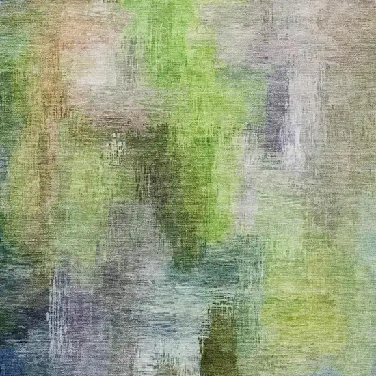 Green And Lime Green Abstract Washable Indoor Outdoor Area Rug Photo 3