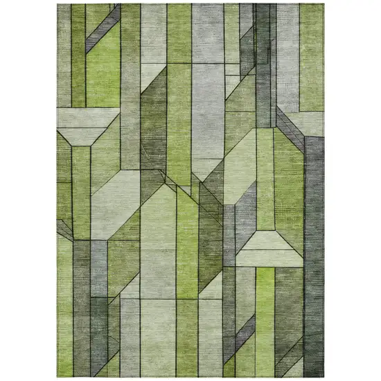 Green And Lime Green Geometric Washable Indoor Outdoor Area Rug Photo 1