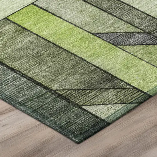 Green And Lime Green Geometric Washable Indoor Outdoor Area Rug Photo 5