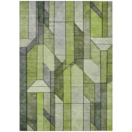 Green And Lime Green Geometric Washable Indoor Outdoor Area Rug Photo 3
