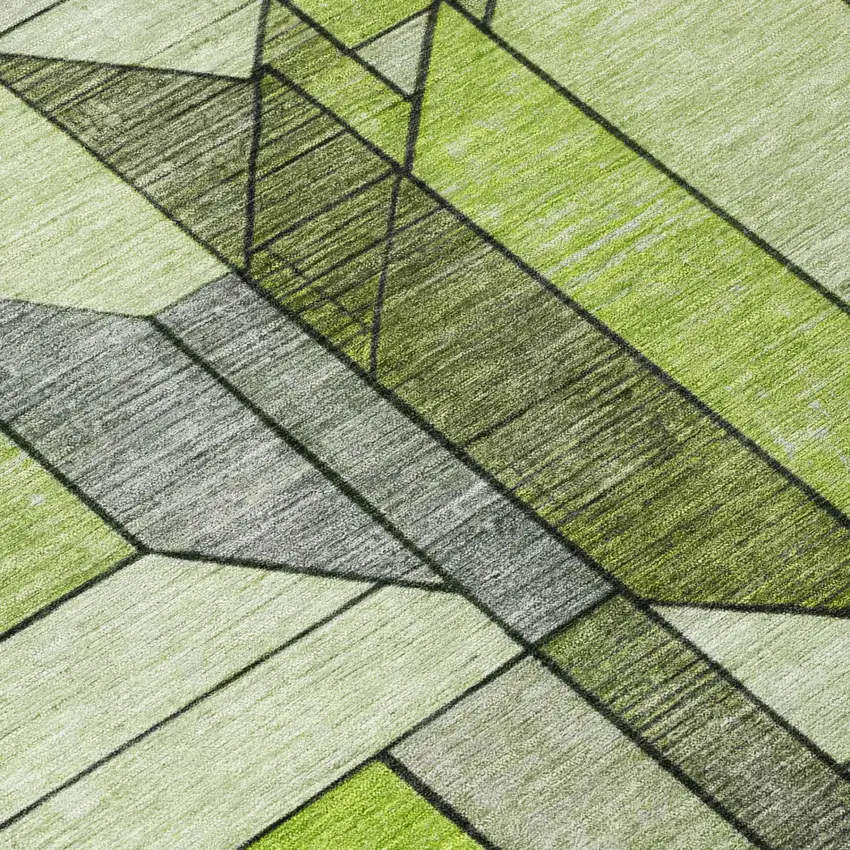 Green And Lime Green Geometric Washable Indoor Outdoor Area Rug Photo 4