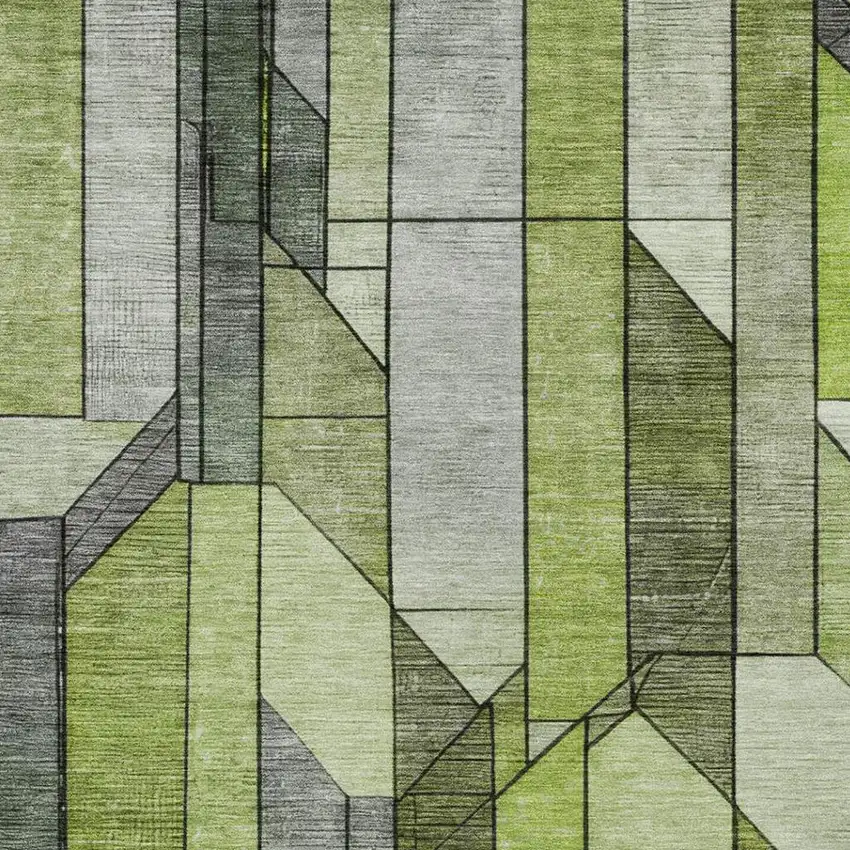 Green And Lime Green Geometric Washable Indoor Outdoor Area Rug Photo 6