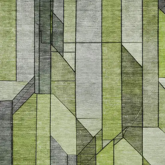 Green And Lime Green Geometric Washable Indoor Outdoor Area Rug Photo 6