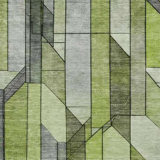 Green And Lime Green Geometric Washable Indoor Outdoor Area Rug Photo 2