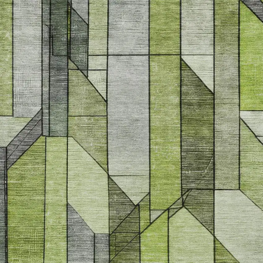 Green And Lime Green Geometric Washable Indoor Outdoor Area Rug Photo 2