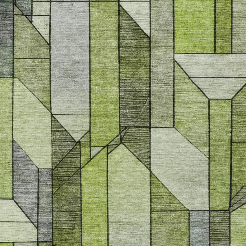 Green And Lime Green Geometric Washable Indoor Outdoor Area Rug Photo 5