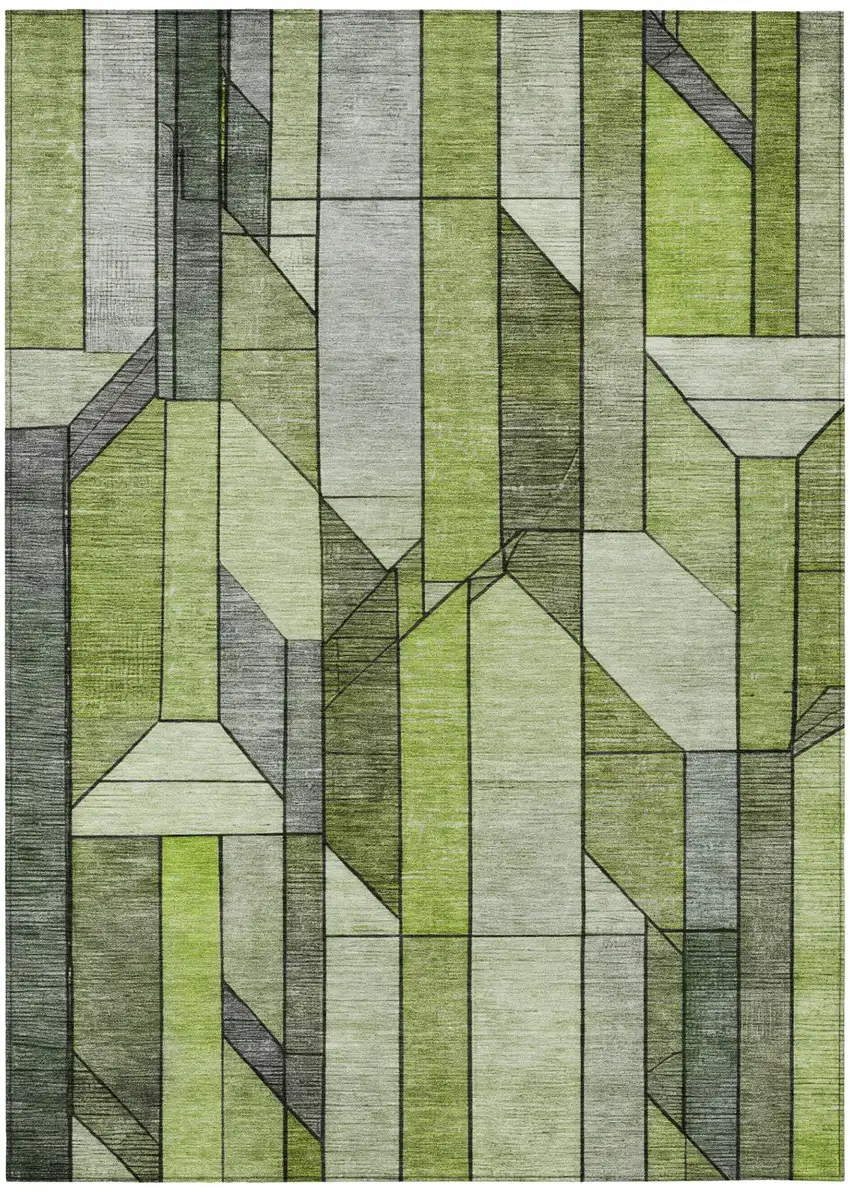 Green And Lime Green Geometric Washable Indoor Outdoor Area Rug Photo 3