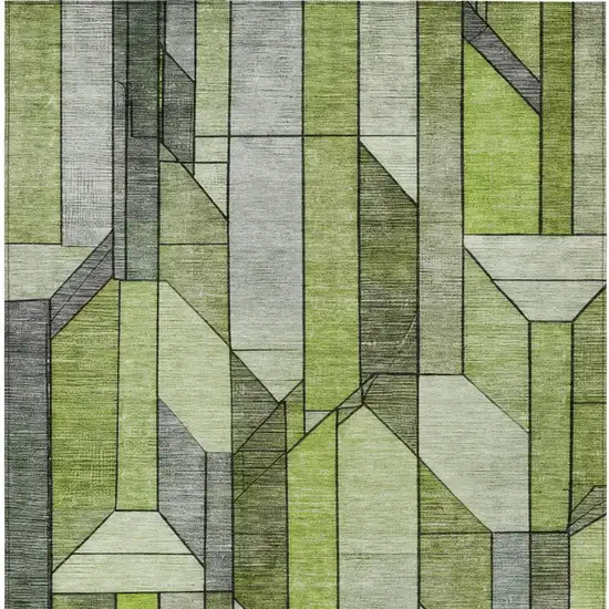 Green And Lime Green Geometric Washable Indoor Outdoor Area Rug Photo 8