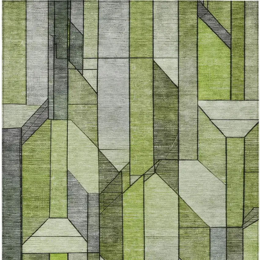 Green And Lime Green Geometric Washable Indoor Outdoor Area Rug Photo 6
